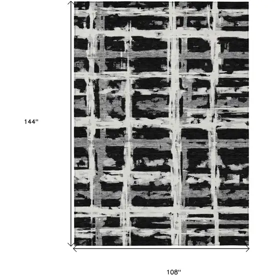 Black Gray And Silver Striped Washable Indoor Outdoor Area Rug Photo 8
