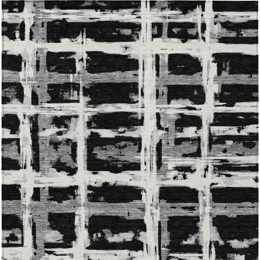 Black Gray And Silver Striped Washable Indoor Outdoor Area Rug Photo 6