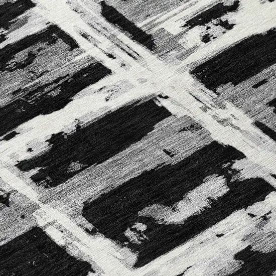 Black Gray And Silver Striped Washable Indoor Outdoor Area Rug Photo 6