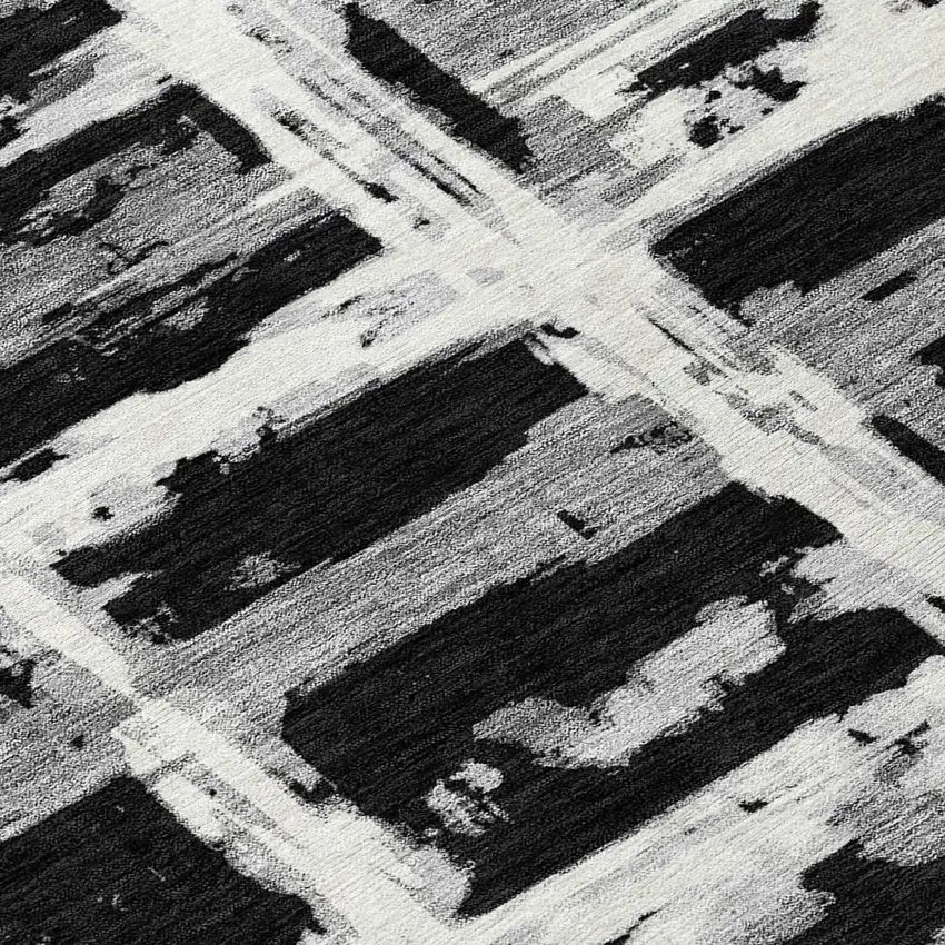 Black Gray And Silver Striped Washable Indoor Outdoor Area Rug Photo 6