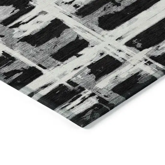 Black Gray And Silver Striped Washable Indoor Outdoor Area Rug Photo 2