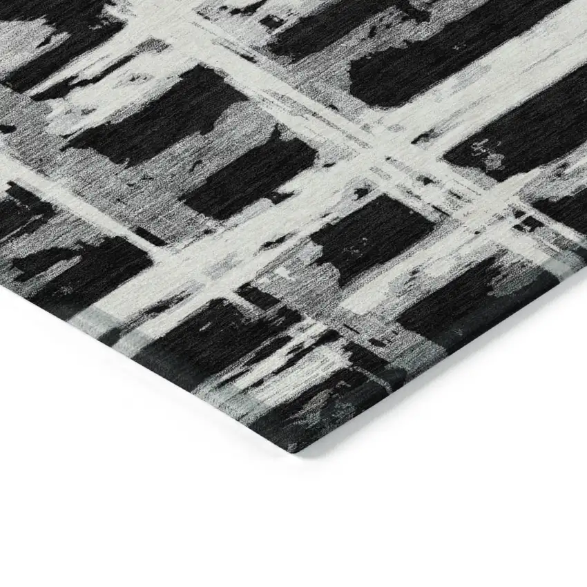 Black Gray And Silver Striped Washable Indoor Outdoor Area Rug Photo 2