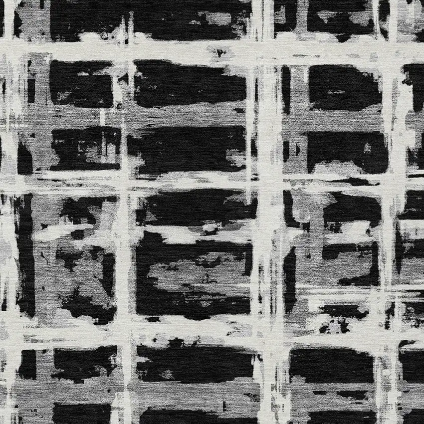 Black Gray And Silver Striped Washable Indoor Outdoor Area Rug Photo 4