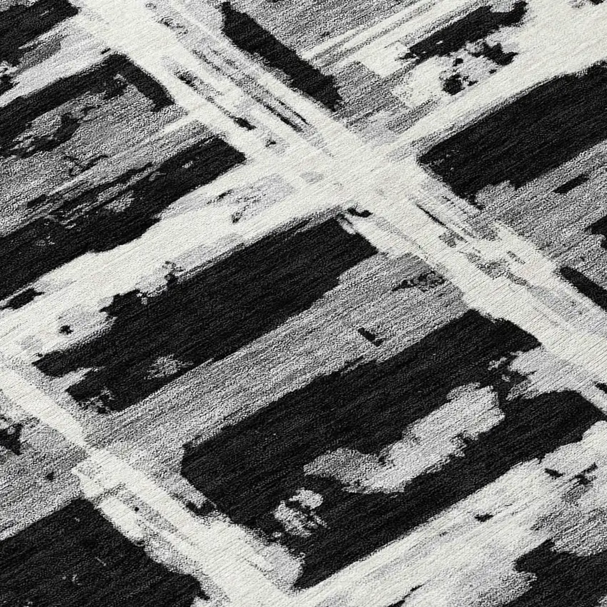 Black Gray And Silver Striped Washable Indoor Outdoor Area Rug Photo 5