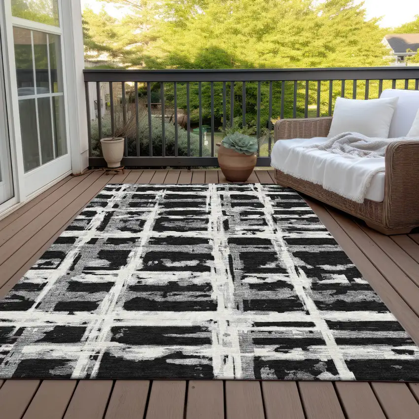 Black Gray And Silver Striped Washable Indoor Outdoor Area Rug Photo 8