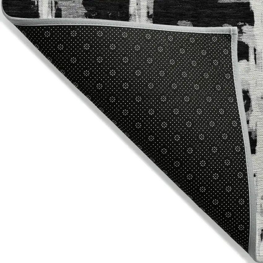 Black Gray And Silver Striped Washable Indoor Outdoor Area Rug Photo 3
