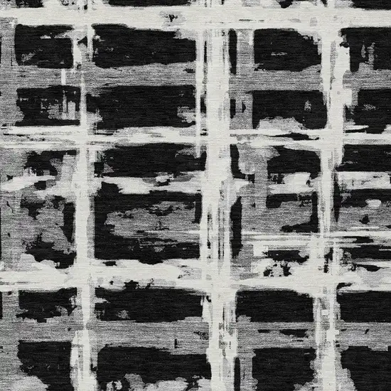 Black Gray And Silver Striped Washable Indoor Outdoor Area Rug Photo 4