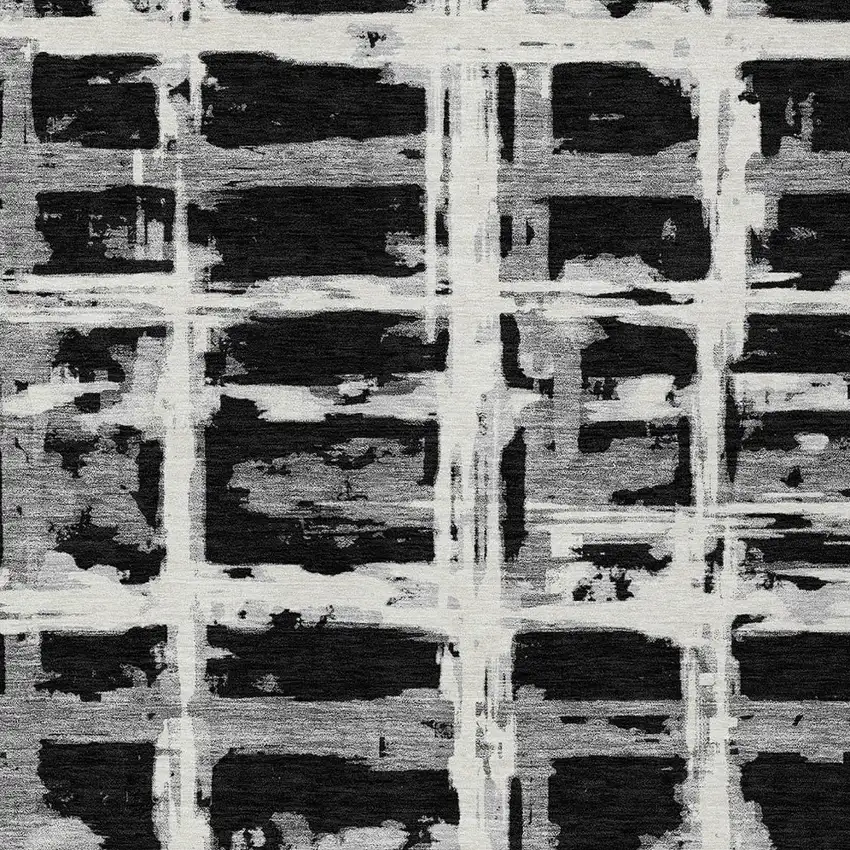 Black Gray And Silver Striped Washable Indoor Outdoor Area Rug Photo 4