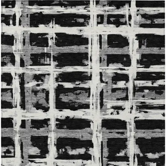 Black Gray And Silver Striped Washable Indoor Outdoor Area Rug Photo 6