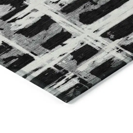 Black Gray And Silver Striped Washable Indoor Outdoor Area Rug Photo 2