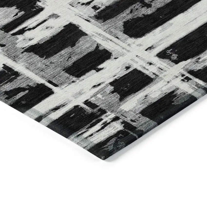 Black Gray And Silver Striped Washable Indoor Outdoor Area Rug Photo 2