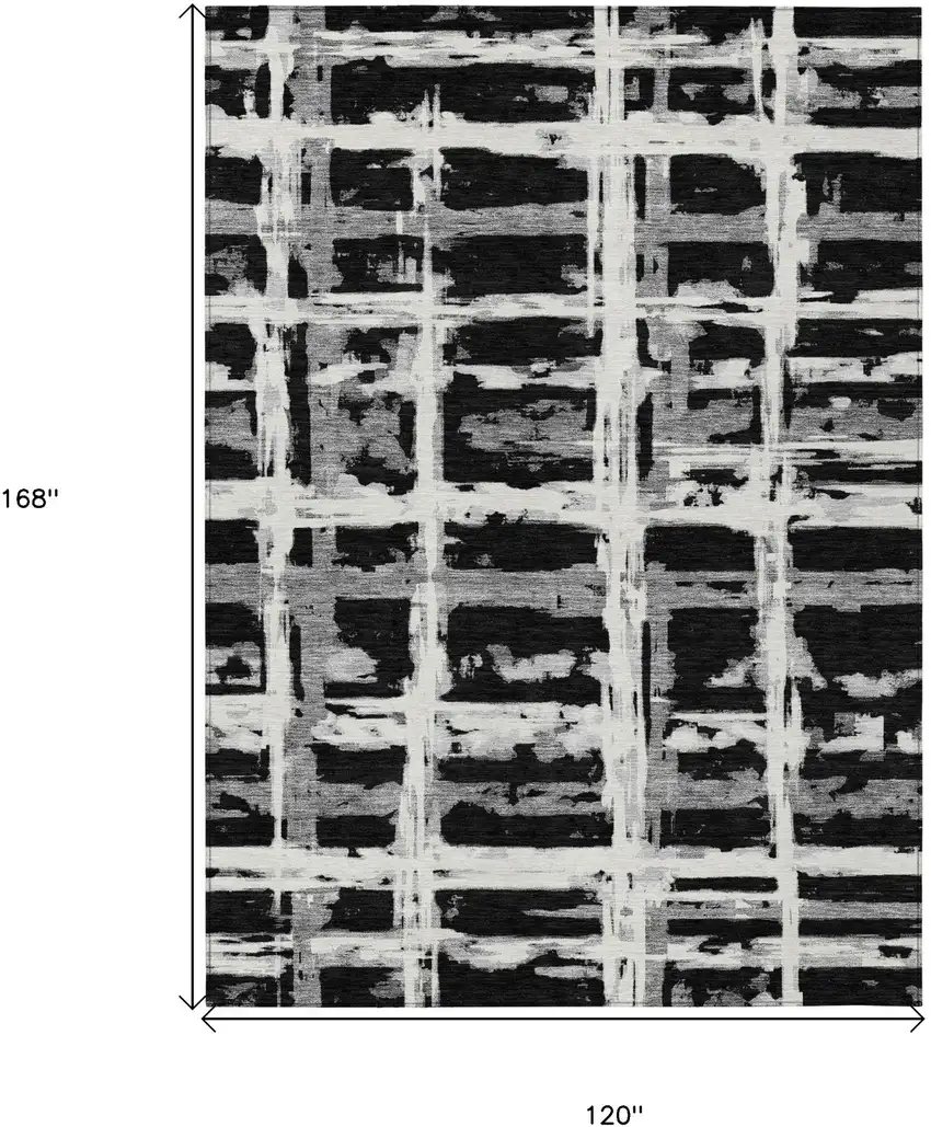 Black Gray And Silver Striped Washable Indoor Outdoor Area Rug Photo 8