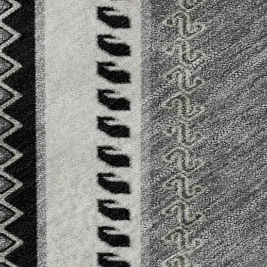 Black Gray And Silver Tribal Washable Area Rug With UV Protection Photo 2