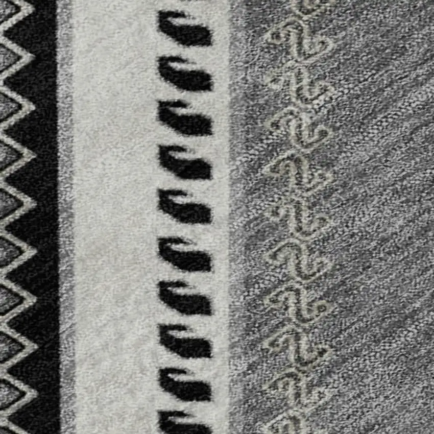 Black Gray And Silver Tribal Washable Area Rug With UV Protection Photo 2