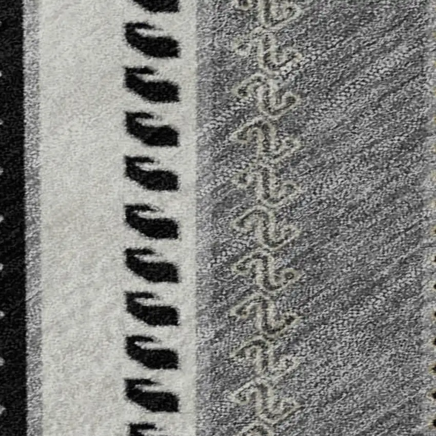 Black Gray And Silver Tribal Washable Area Rug With UV Protection Photo 2