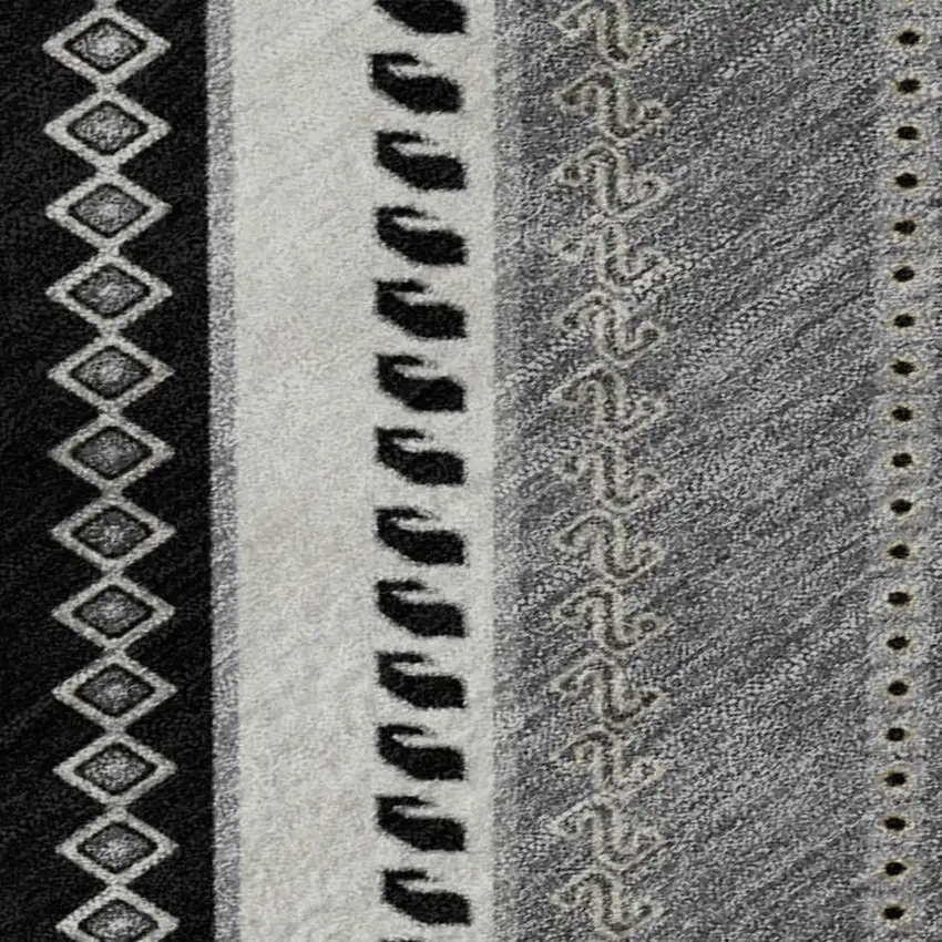 Black Gray And Silver Tribal Washable Area Rug With UV Protection Photo 3