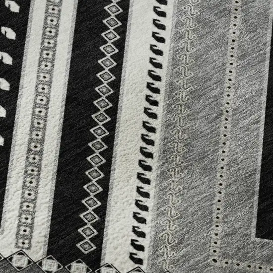 Black Gray And Silver Tribal Washable Area Rug With UV Protection Photo 9