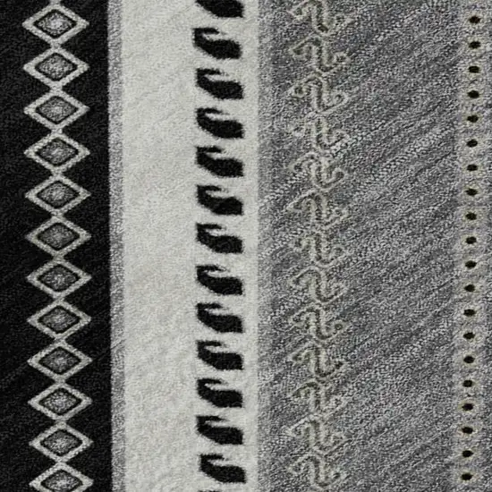 Black Gray And Silver Tribal Washable Area Rug With UV Protection Photo 2