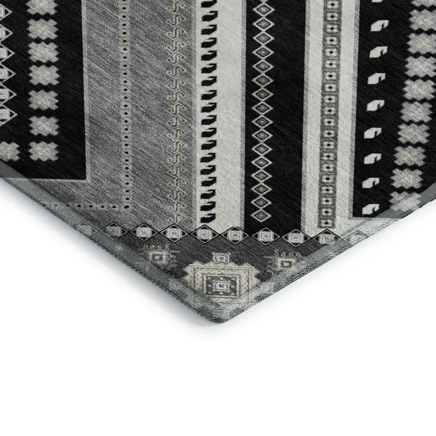 Black Gray And Silver Tribal Washable Area Rug With UV Protection Photo 3