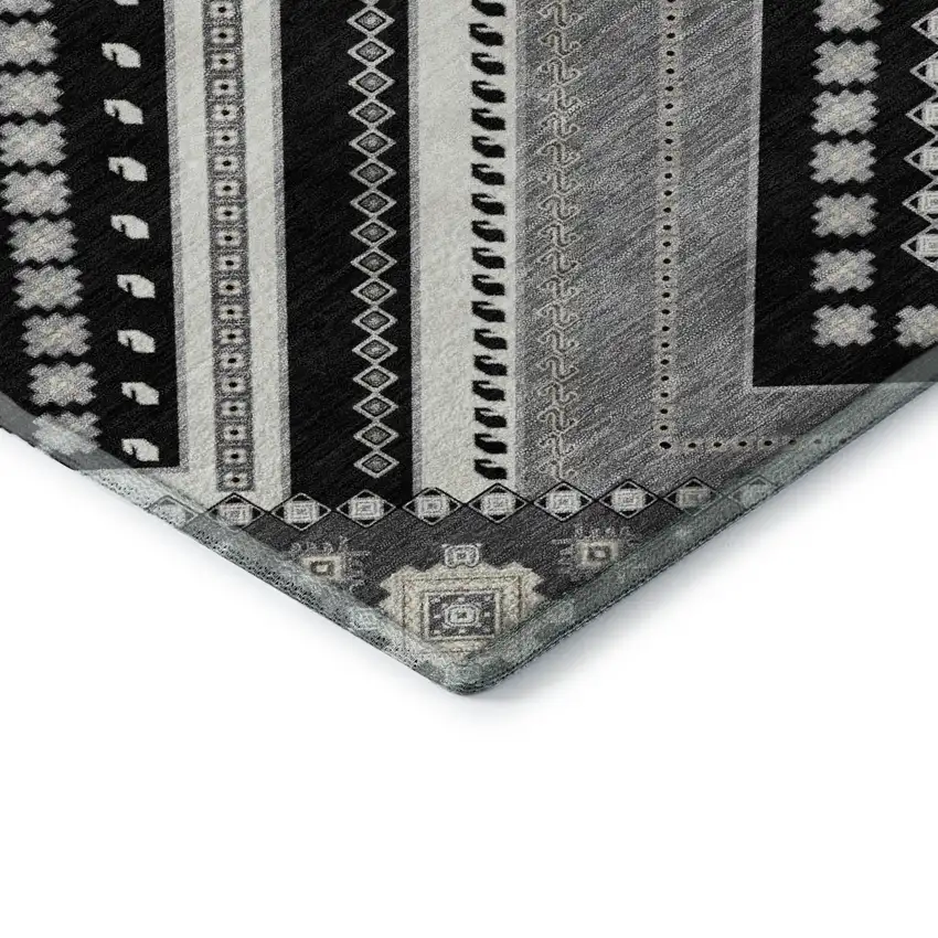 Black Gray And Silver Tribal Washable Area Rug With UV Protection Photo 1