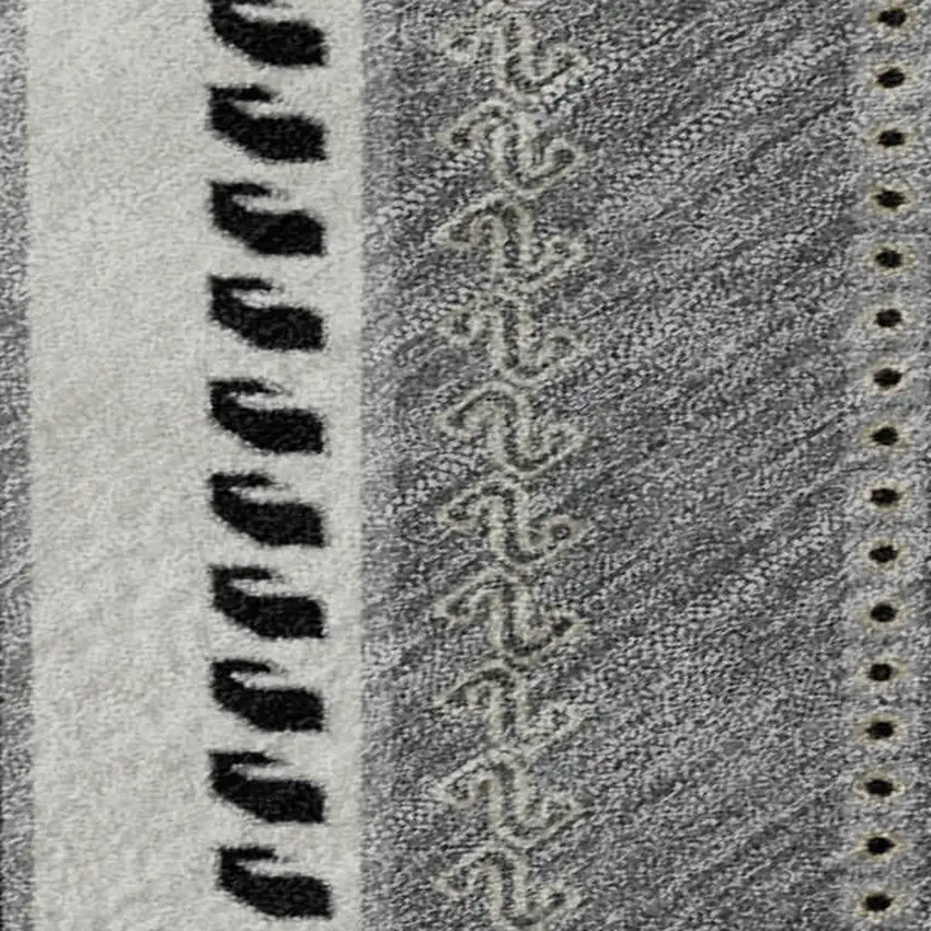 Black Gray And Silver Tribal Washable Area Rug With UV Protection Photo 2