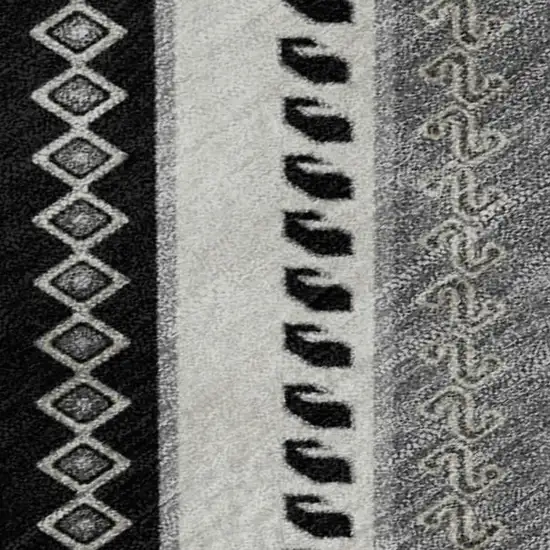 Black Gray And Silver Tribal Washable Area Rug With UV Protection Photo 2