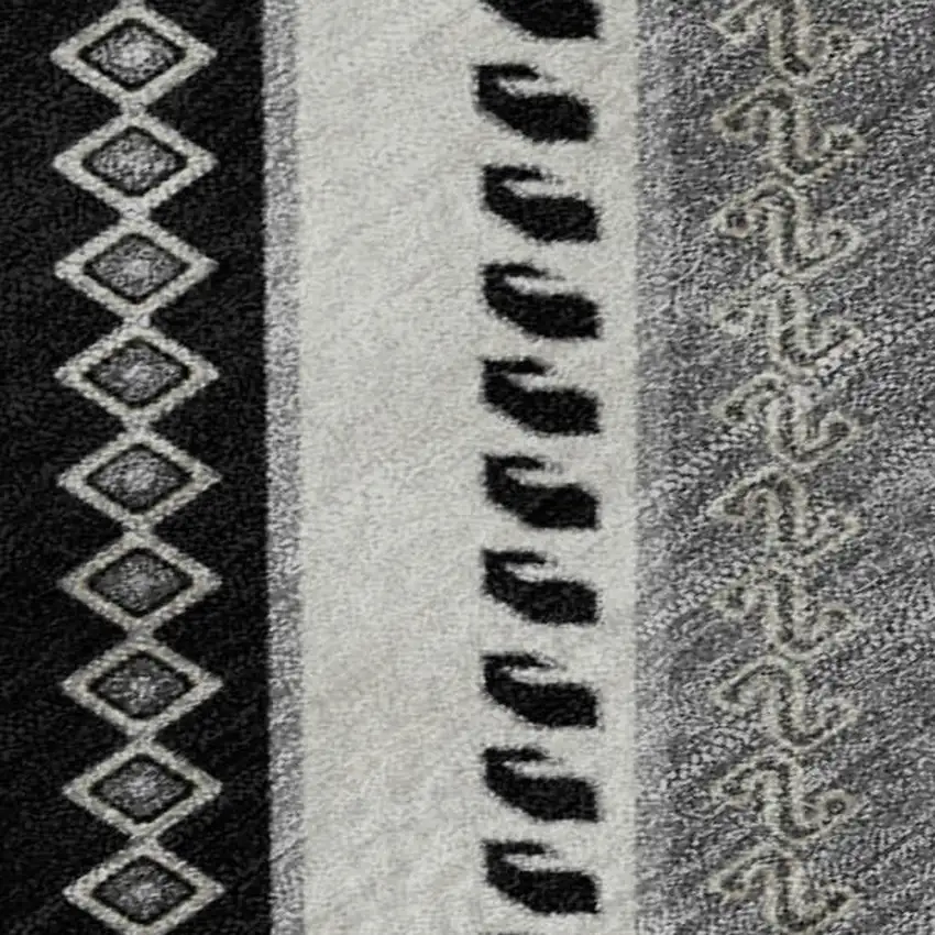 Black Gray And Silver Tribal Washable Area Rug With UV Protection Photo 2