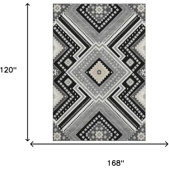 Black Gray And Silver Tribal Washable Area Rug With UV Protection Photo 7
