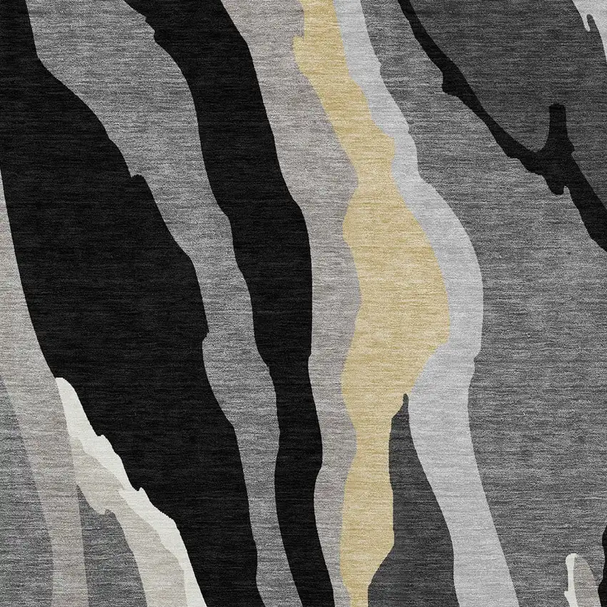 Black Gray And Tan Abstract Washable Indoor Outdoor Area Rug Photo 6