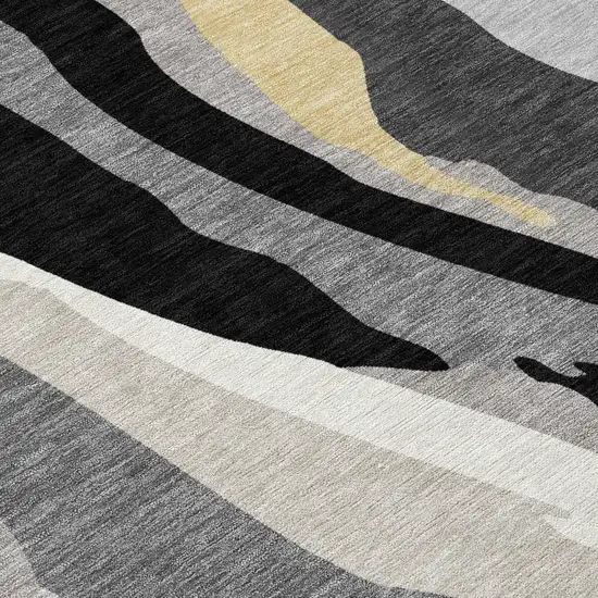 Black Gray And Tan Abstract Washable Indoor Outdoor Area Rug Photo 5