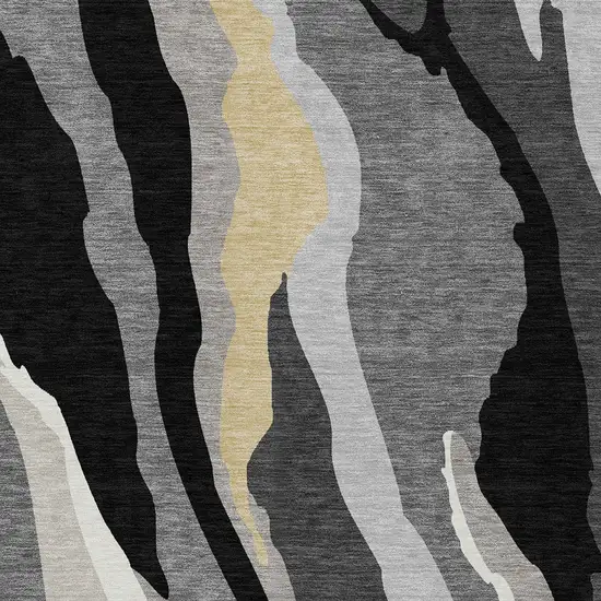 Black Gray And Tan Abstract Washable Indoor Outdoor Area Rug Photo 6
