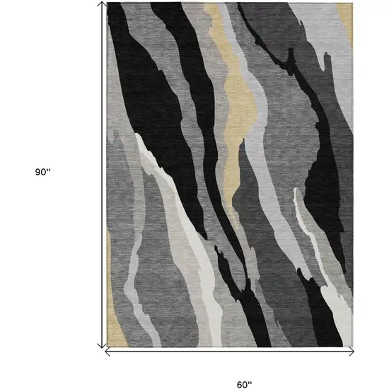 Black Gray And Tan Abstract Washable Indoor Outdoor Area Rug Photo 8