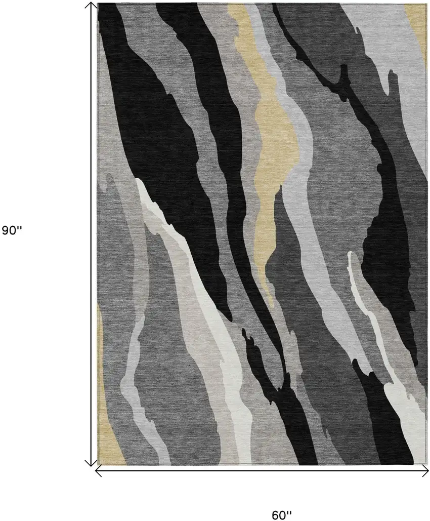 Black Gray And Tan Abstract Washable Indoor Outdoor Area Rug Photo 8