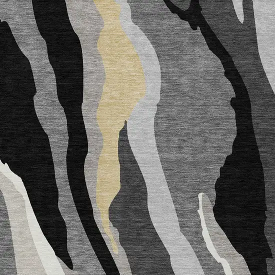 Black Gray And Tan Abstract Washable Indoor Outdoor Area Rug Photo 6