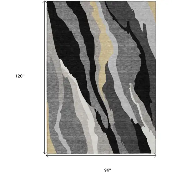 Black Gray And Tan Abstract Washable Indoor Outdoor Area Rug Photo 8