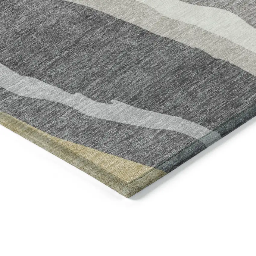 Black Gray And Tan Abstract Washable Indoor Outdoor Area Rug Photo 4