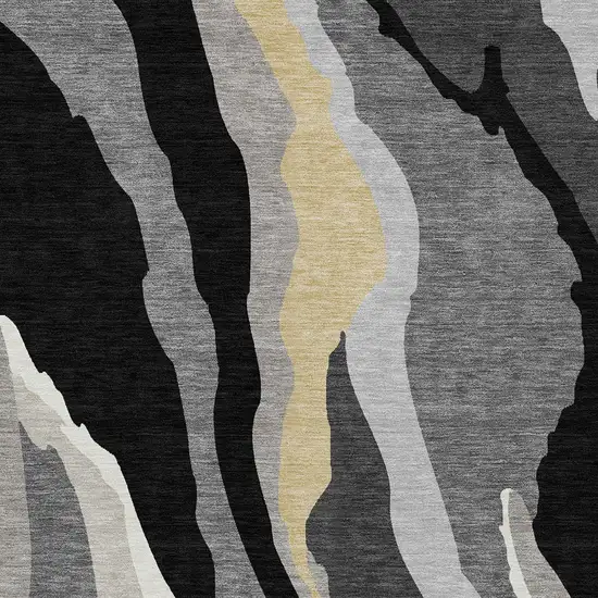 Black Gray And Tan Abstract Washable Indoor Outdoor Area Rug Photo 6