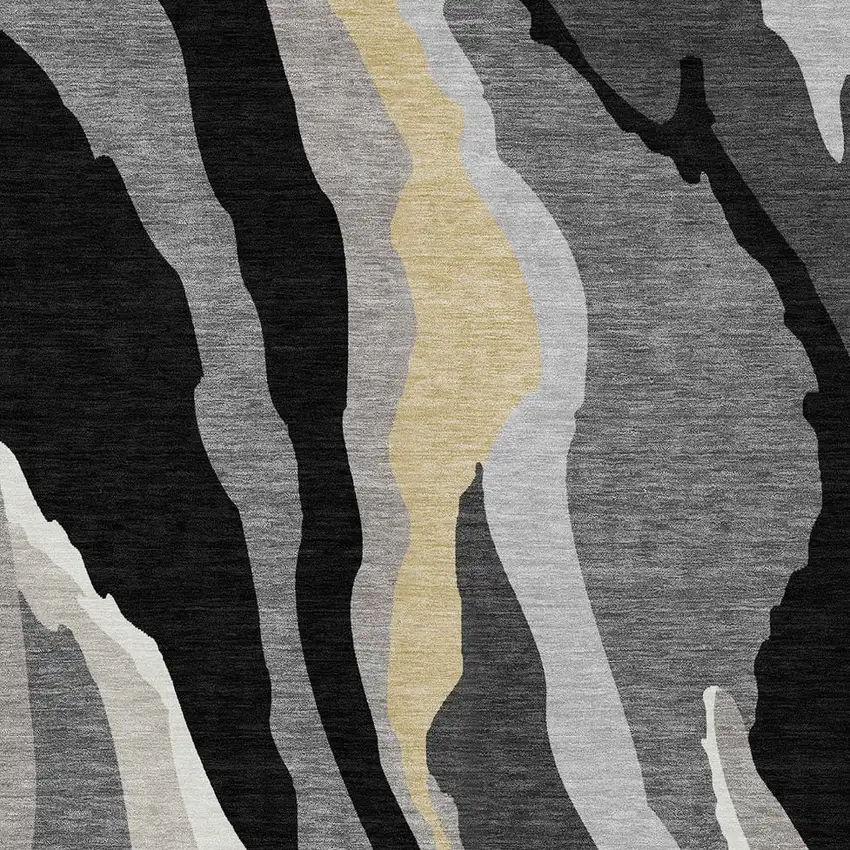 Black Gray And Tan Abstract Washable Indoor Outdoor Area Rug Photo 6