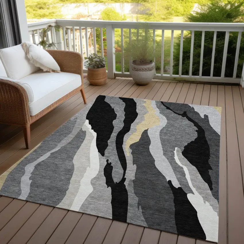 Black Gray And Tan Abstract Washable Indoor Outdoor Area Rug Photo 8