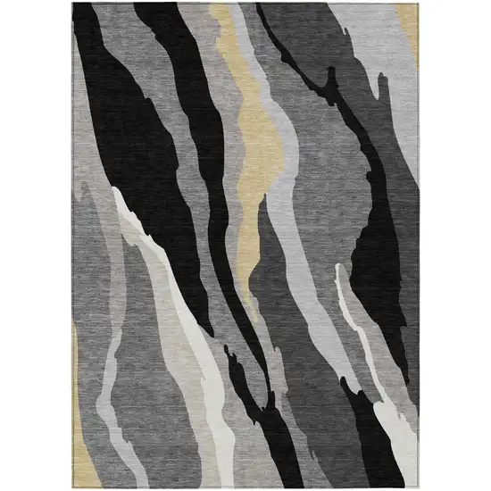 Black Gray And Tan Abstract Washable Indoor Outdoor Area Rug Photo 2