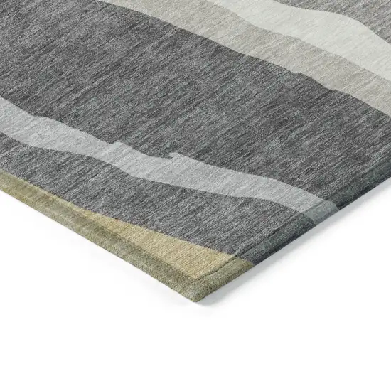 Black Gray And Tan Abstract Washable Indoor Outdoor Area Rug Photo 4