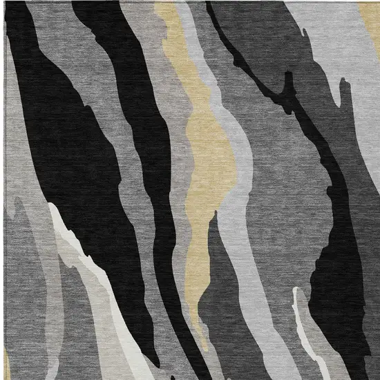Black Gray And Tan Abstract Washable Indoor Outdoor Area Rug Photo 7