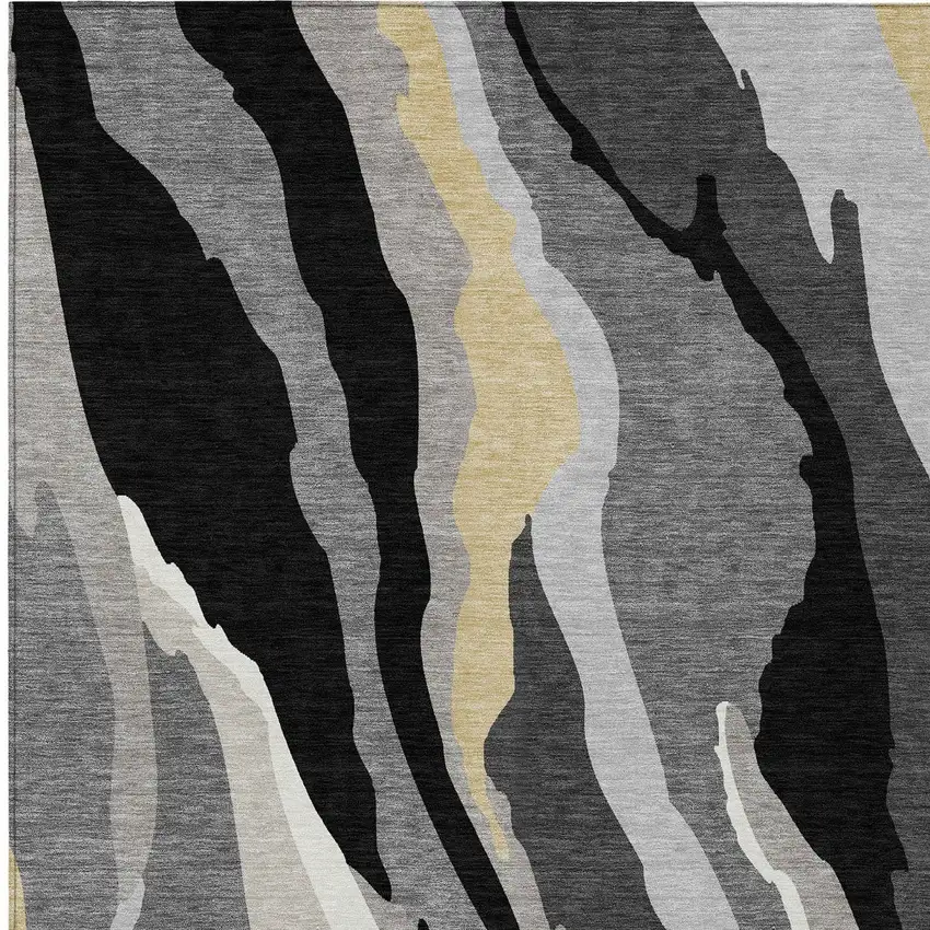 Black Gray And Tan Abstract Washable Indoor Outdoor Area Rug Photo 7