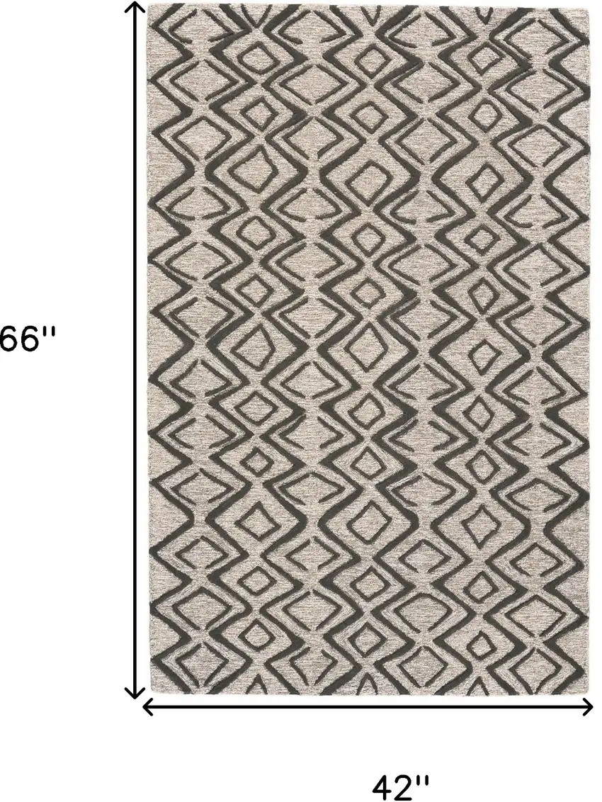 Black Gray And Taupe Wool Geometric Tufted Handmade Stain Resistant Area Rug Photo 6