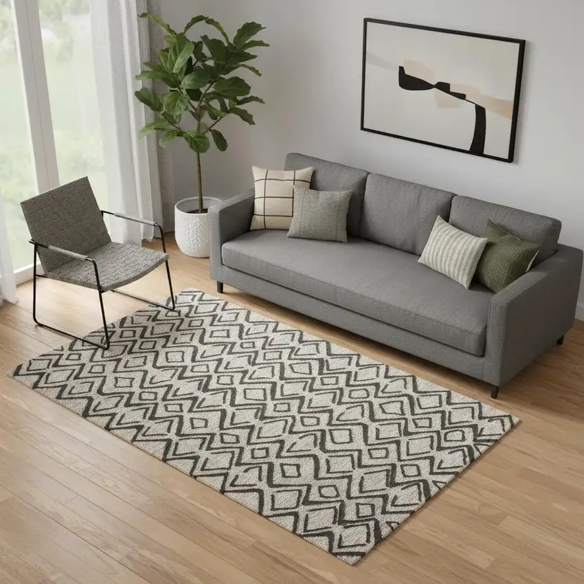 Black Taupe And Gray Wool Geometric Hand Tufted Area Rug Photo 1