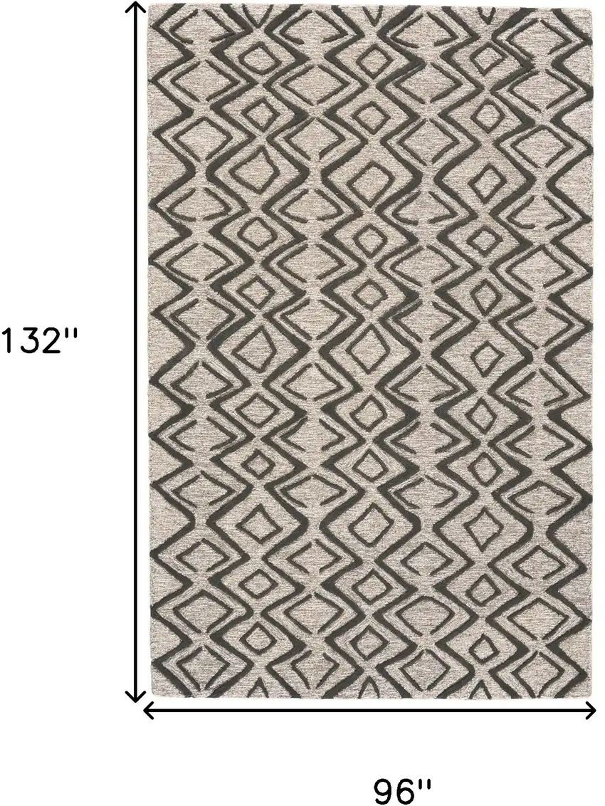 Black Gray And Taupe Wool Geometric Tufted Handmade Stain Resistant Area Rug Photo 6