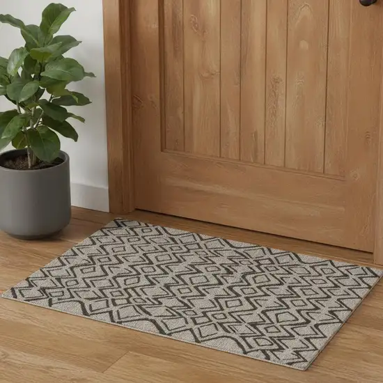 Black Taupe And Gray Wool Geometric Hand Tufted Area Rug Photo 1