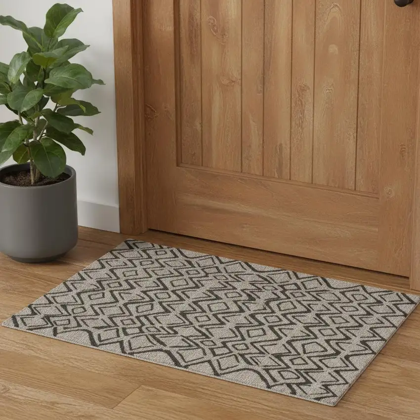 Black Taupe And Gray Wool Geometric Hand Tufted Area Rug Photo 1