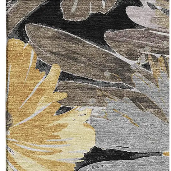 Black Gray And Wheat Floral Washable Area Rug With UV Protection Photo 3