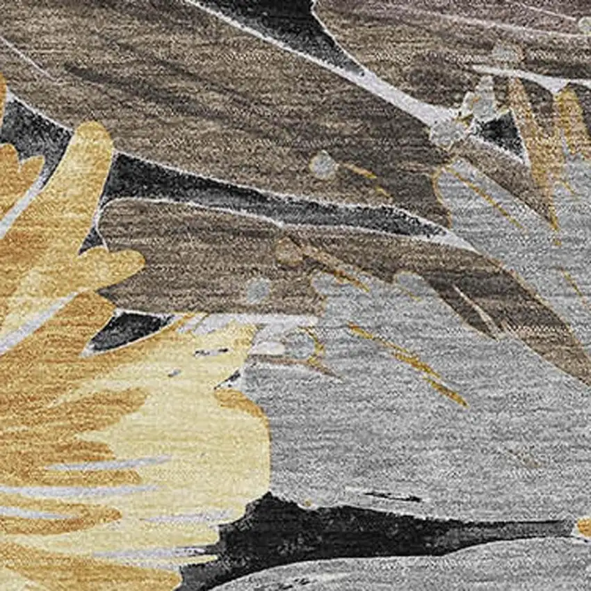 Black Gray And Wheat Floral Washable Area Rug With UV Protection Photo 2